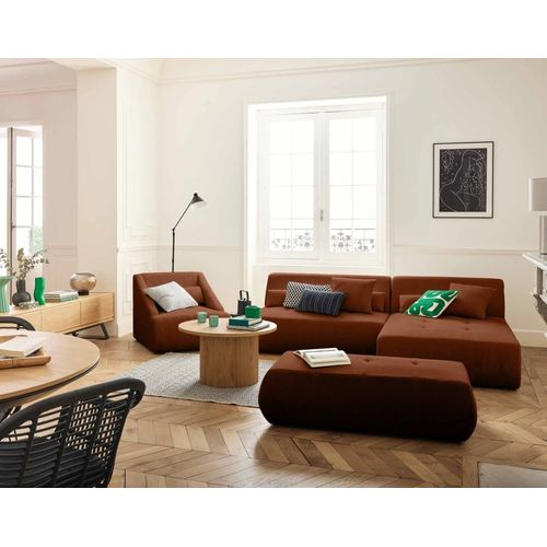 Canapé D'angle Réversible 4 Places En Velours Côtelé Terracotta