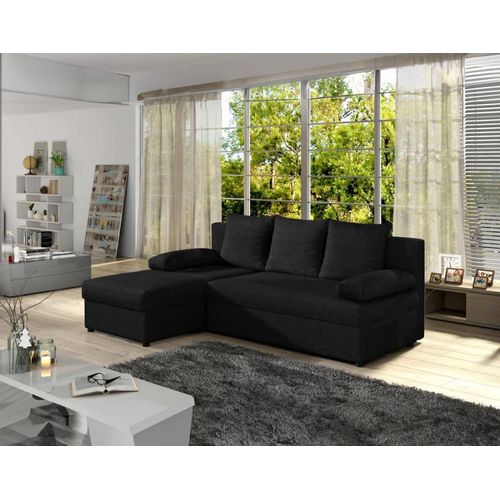 Canapé D'angle Réversible Convertible 4 Places En Tissu Noir