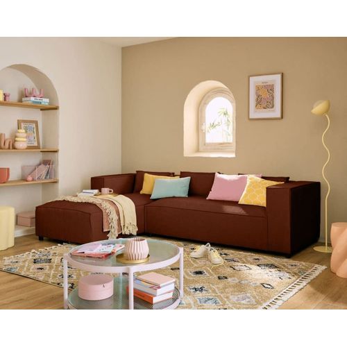 Canapé D'angle Gauche 4 Places En Tissu Texturé Terracotta