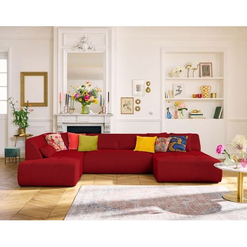 Canapé Modulable 7 Places Angle Gauche En Tissu Mailles 3d Rouge