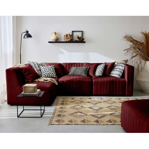 Canapé Modulable 5 Places Angle Gauche En Velours Rouge