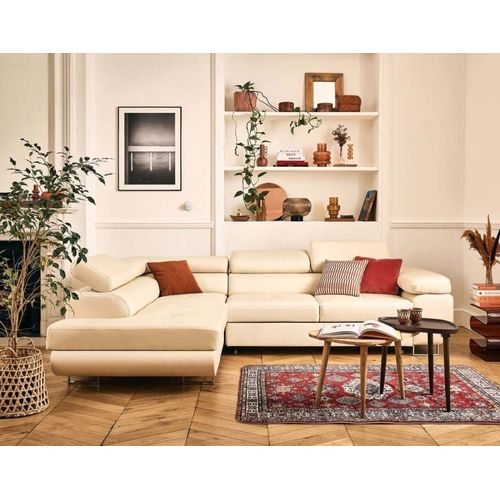 Canapé D'angle Gauche Convertible 5 Places En Simili Beige