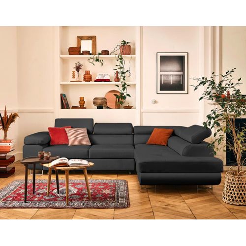 Canapé D'angle Droit Convertible 5 Places En Simili Gris Anthracite