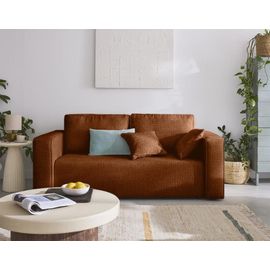 Canapé Droit 2 Places En Tissu Velours Relief Terracotta