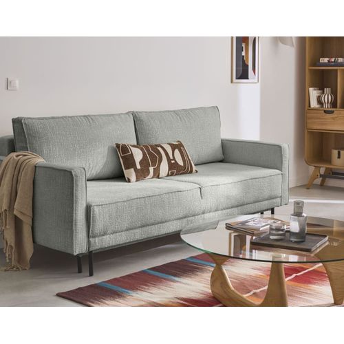 Canapé Droit Convertible 3 Places En Tissu Velours Relief Gris