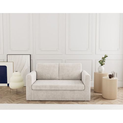 Canapé Droit Convertible 2 Places En Velours Texturé Beige