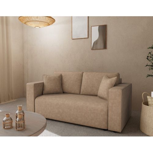 Canapé Droit 2 Places En Simili Beige