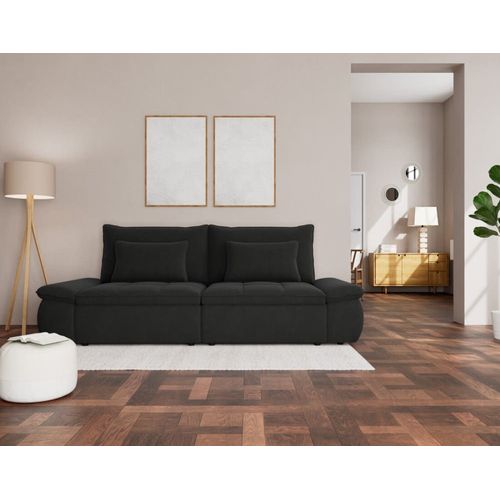 Canapé Droit Convertible 3 Places En Tissu Texturé Gris Anthracite