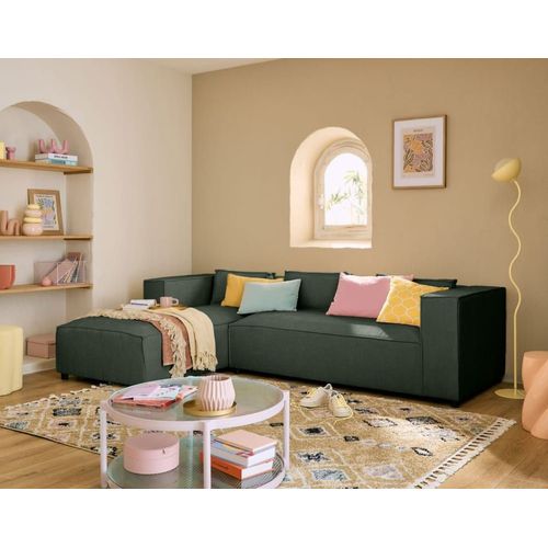 Canapé D'angle Gauche 4 Places En Tissu Texturé Vert