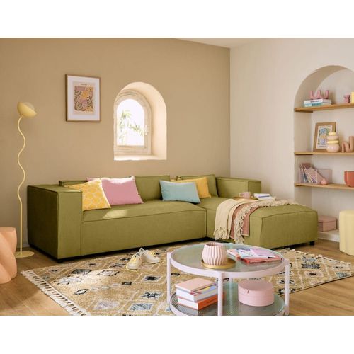 Canapé D'angle Droit 4 Places En Tissu Texturé Jaune