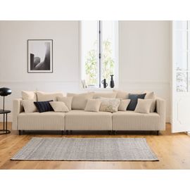 Canapé Modulable 3 Places En Velours Côtelé Beige