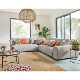 Canapé Modulable 6 Places Angle Gauche En Velours Côtelé Gris Clair