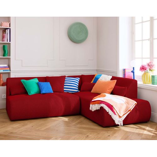 Canapé Modulable 5 Places Angle Droit En Tissu Mailles 3d Rouge