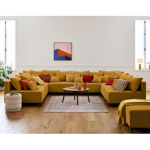 Canapé Modulable 8 Places En U En Velours Côtelé Jaune