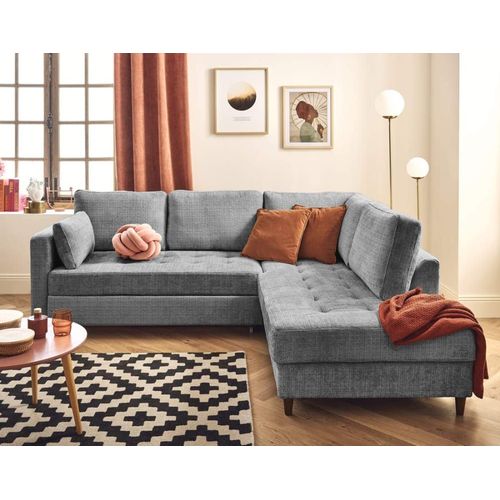 Canapé D'angle Droit Convertible 5 Places En Velours Texturé Gris