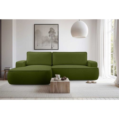 Canapé D'angle Gauche 4 Places En Tissu Texturé Vert