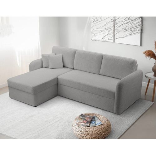 Canapé D'angle Réversible Convertible 4 Places En Tissu Bouclette Gris