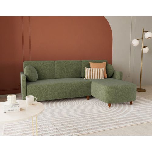 Canapé D'angle Réversible Convertible 4 Places En Velours Texturé Vert
