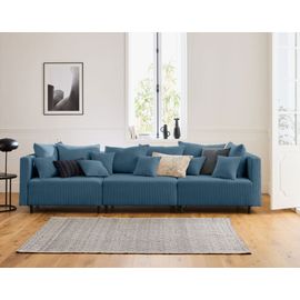 Canapé Modulable 3 Places En Velours Côtelé Bleu