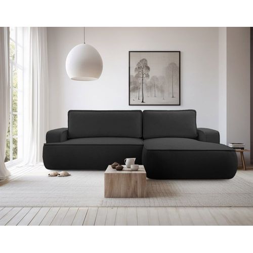 Canapé D'angle Droit Convertible 4 Places En Tissu Texturé Noir