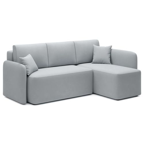 Canapé D'angle Droit Convertible 4 Places En Velours Gris Clair
