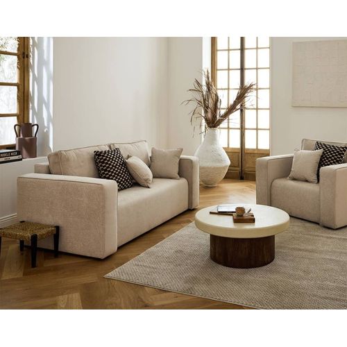 Canapé Droit 2 Places En Tissu Beige