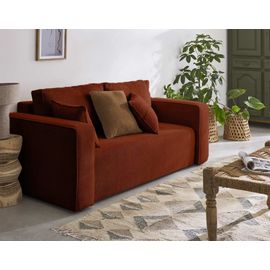 Canapé Droit 2 Places En Velours Texturé Terracotta