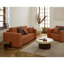 Canapé Droit 2 Places En Tissu Terracotta