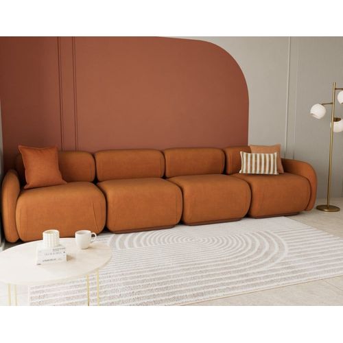 Canapé Modulable 4 Places En Velours Texturé Terracotta
