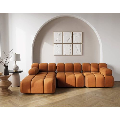 Canapé Modulable 4 Places Angle Gauche En Velours Texturé Terracotta