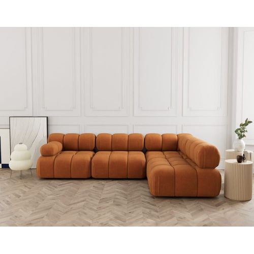 Canapé Modulable 5 Places Angle Droit En Velours Texturé Terracotta