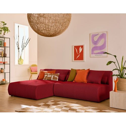 Canapé Modulable 4 Places Angle Réversible En Tissu Mailles 3d Rouge