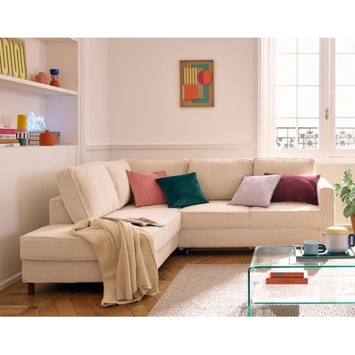 Canapé D'angle Gauche Convertible 5 Places En Fausse Fourrure Beige