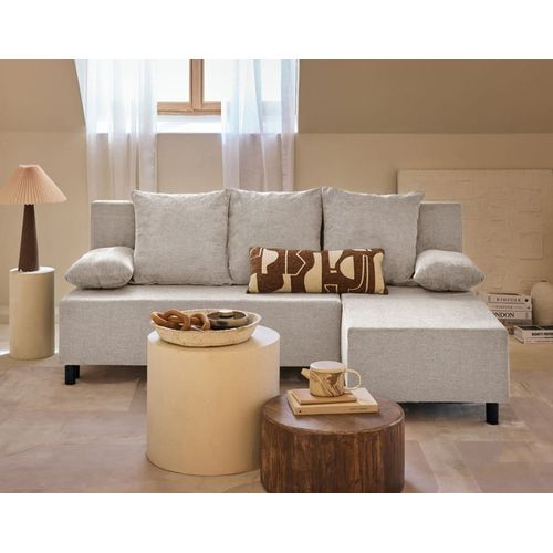 Canapé D'angle Réversible Convertible 4 Places En Tissu Texturé Beige