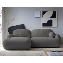 Canapé D'angle Gauche Convertible 4 Places En Tissu Bouclette Gris