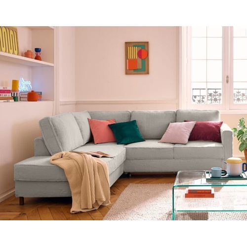 Canapé D'angle Gauche Convertible 5 Places En Fausse Fourrure Gris