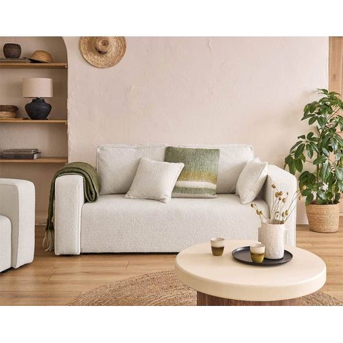Canapé Droit 2 Places En Tissu Bouclette Beige