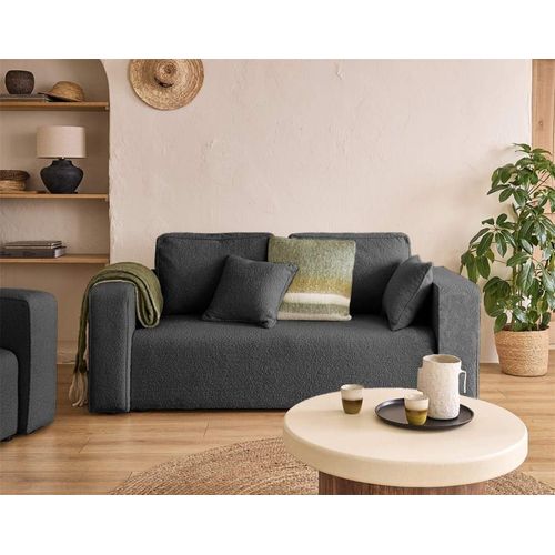 Canapé Droit 2 Places En Tissu Bouclette Gris