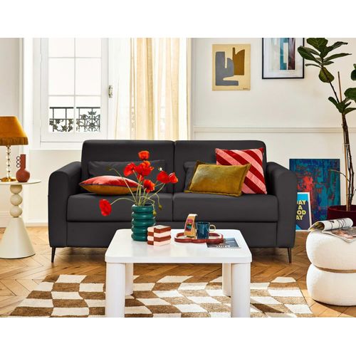 Canapé Droit Convertible 3 Places En Simili Gris Anthracite