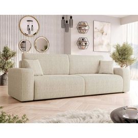 Canapé Droit Convertible 3 Places En Velours Côtelé Beige