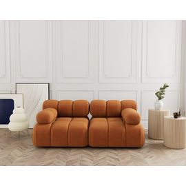 Canapé Modulable 2 Places En Velours Texturé Terracotta
