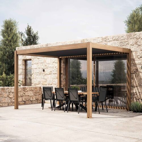 Pergola Bioclimatique Autoportée Et Motorisée Éclairée 3x4m Bois Gris