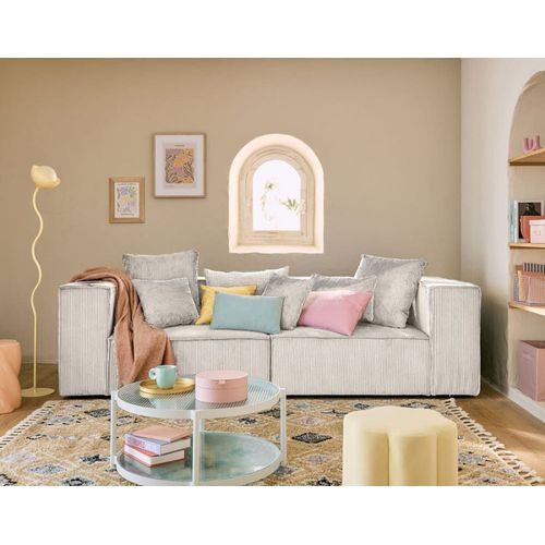 Canapé Modulable 2 Places En Velours Côtelé Beige