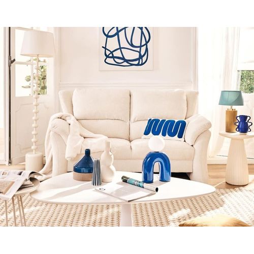 Canapé Droit 2 Places En Tissu Velours Relief Beige