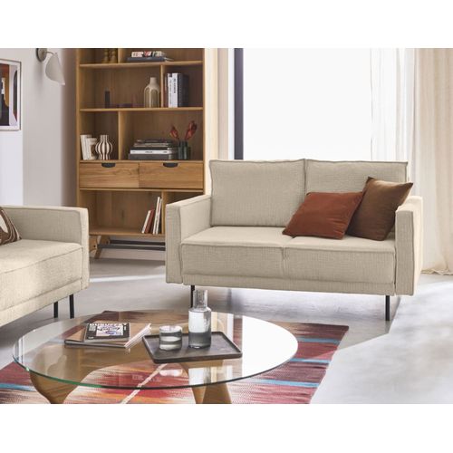 Canapé Droit 2 Places En Tissu Velours Relief Beige