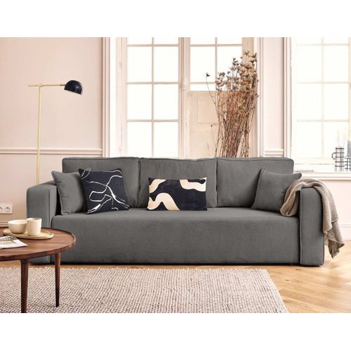 Canapé Droit Convertible 3 Places En Velours Texturé Gris Foncé