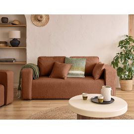 Canapé Droit 2 Places En Tissu Bouclette Terracotta