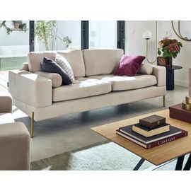 Canapé Droit 3 Places En Velours Beige