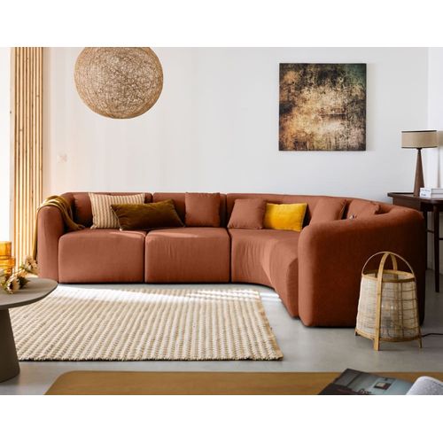 Canapé Modulable 5 Places Angle Réversible En Tissu Terracotta