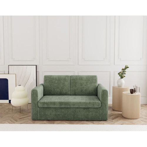 Canapé Droit Convertible 2 Places En Velours Texturé Vert